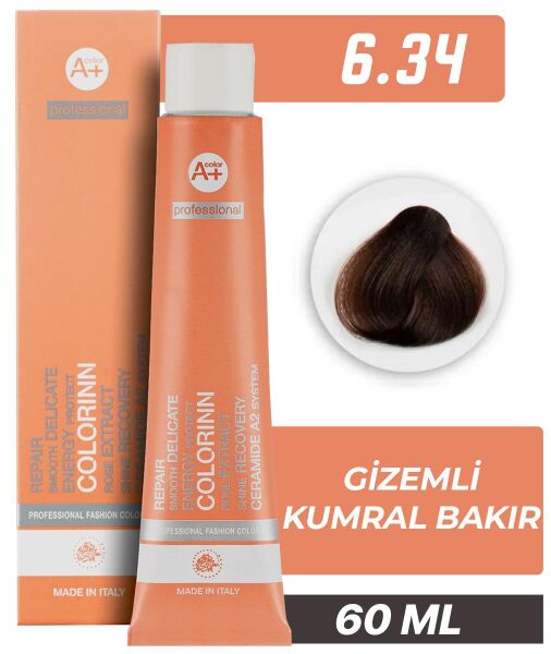 Colorinn Professional Tüp Saç Boyası 6.34 Gizemli Kumral Bakır 60 ml