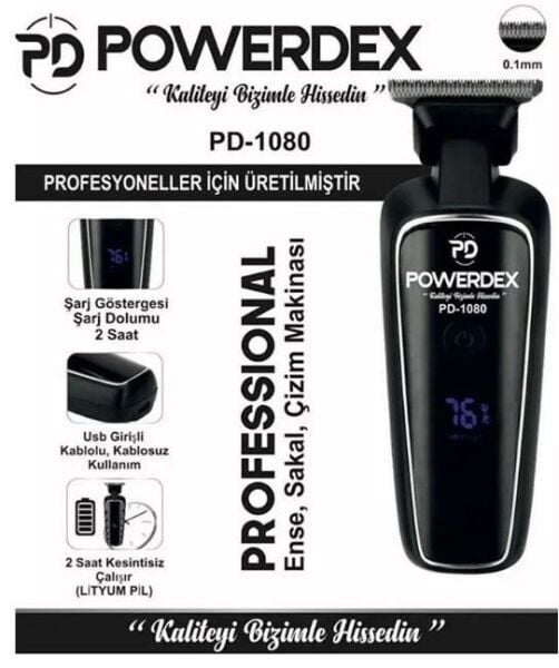 Powerdex PD-1080 Profesyonel Kablolu Kablosuz Ense Sakal Çizim Tıraş Makinesi