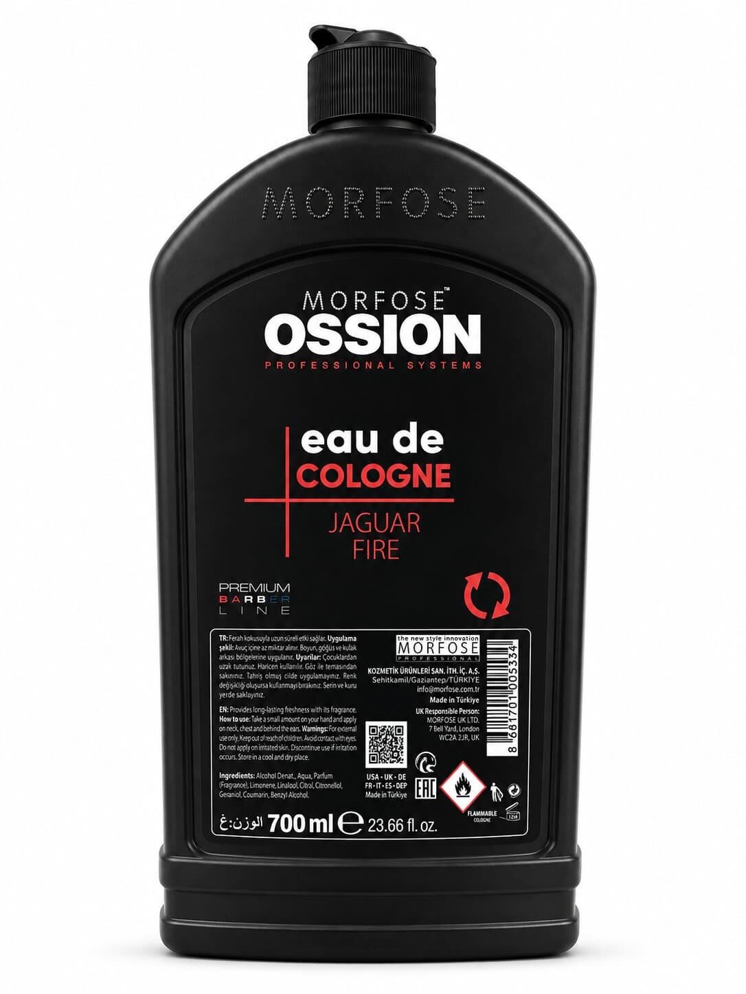 Morfose Ossion Premium Barber Tıraş Kolonyası Jaguar Fire Kırmızı 700 ml
