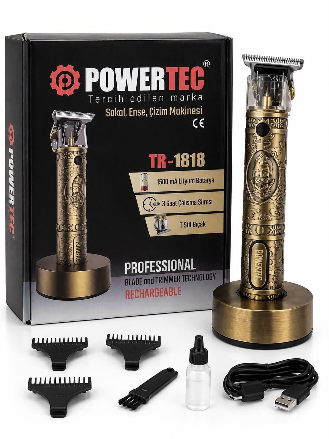 Powertec TR-1818 Profesyonel Ense Sakal Çizim Tıraş Makinesi